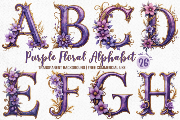 Download Purple Floral Alphabet Clipart Bundle - Art Collection
