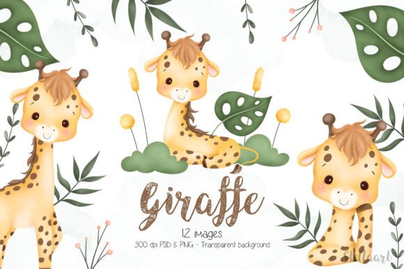 Download Giraffe and Tropical Leaves Clipart - Art Collection