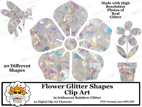 Download Rainbow Glitter Flower Shapes Clipart Se - Art Collection