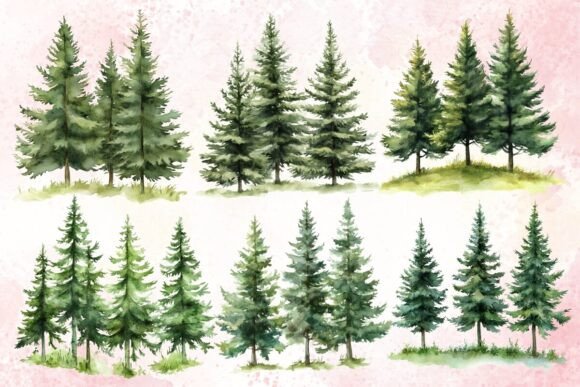 Download Watercolor Row of Trees Clipart - Art Collection