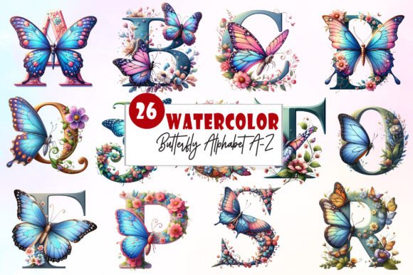 Download Watercolor Butterfly Alphabet Clipart - Art Collection