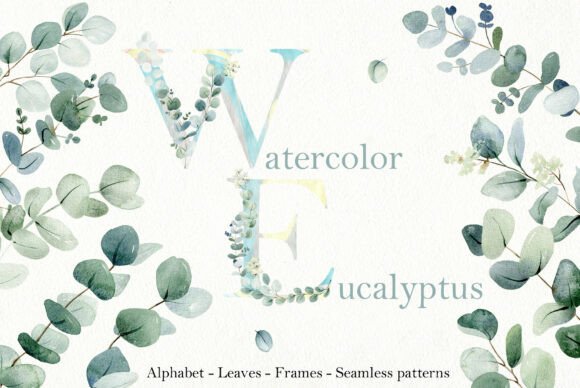 Download Watercolor Eucalyptus Clipart. Alphabet. - Art Collection