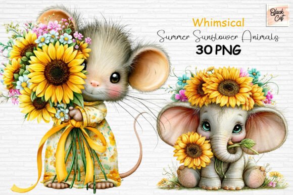 Download Whimsical Sunflower Animals Clipart PNG - Art Collection