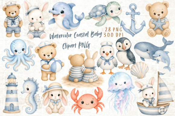 Download Watercolor Coastal Baby Clipart PNG - Art Collection