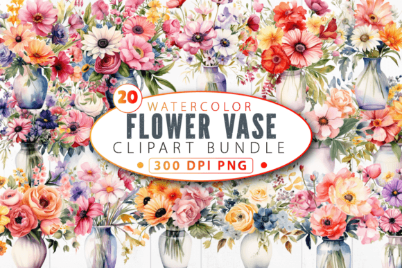 Download Watercolor Flower Vase Clipart Bundle - Art Collection
