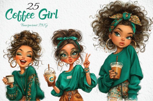 Download Whimsical Summer Coffee Girl Clipart - Art Collection