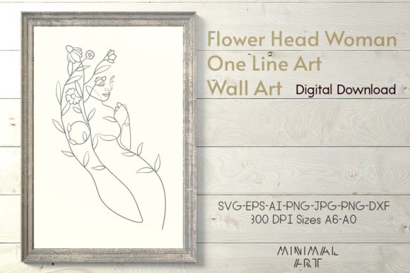 Download 1 Flower Head Woman One Line Art Wall Ar - Art Collection
