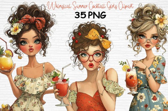 Download Whimsical Summer Cocktail Girls Clipart - Art Collection