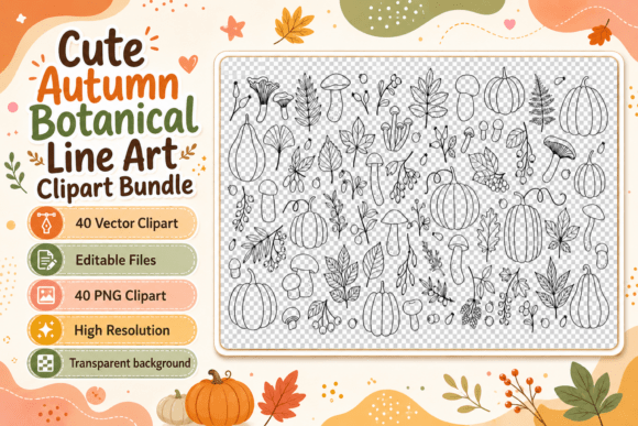 Download Cute Autumn Botanical Clipart Bundle - Art Collection