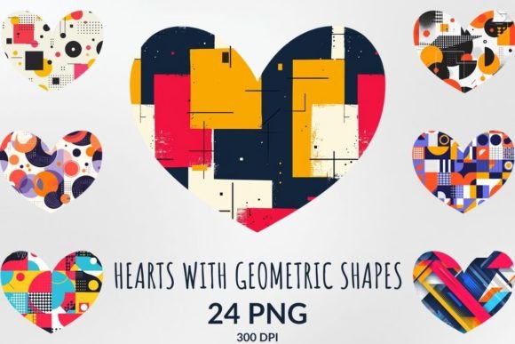Download Hearts with Geometric Shapes Sublimation - Art Collection