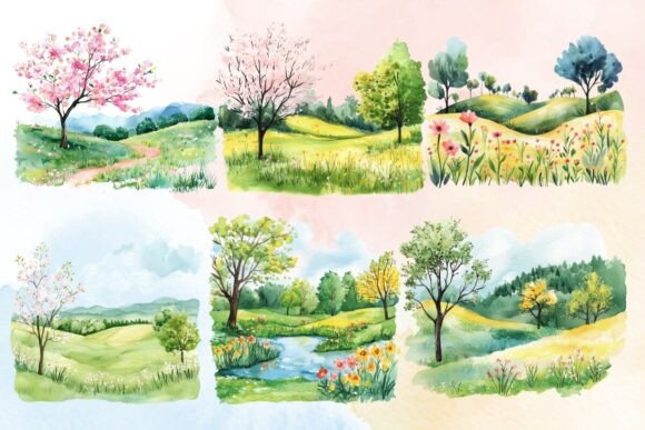 Download Watercolor Spring Landscape Clipart - Art Collection