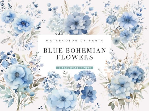 Download Watercolor Blue Bohemian Flower Clipart - Art Collection