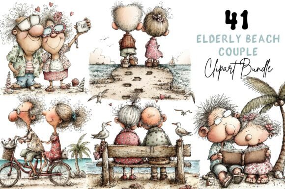 Download Whimsical Elderly Couple Beach Clipart - Art Collection