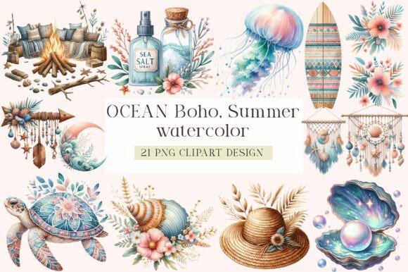 Download OCEAN Boho, Summer Clipart - Art Collection