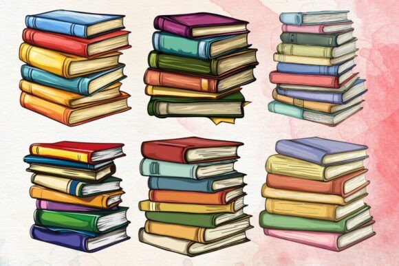 Download Cartoon Stack of Books Clipart Bundle - Art Collection
