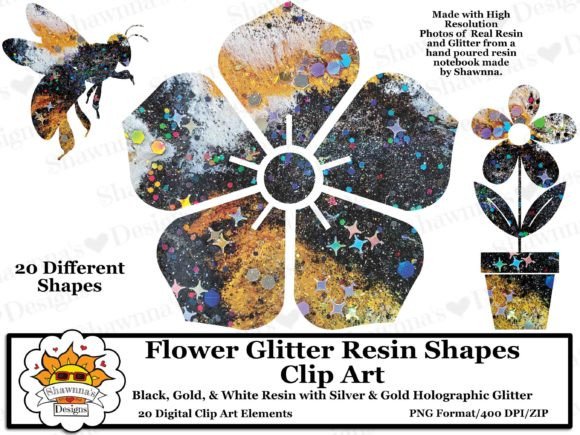 Download Black Gold Glitter Resin Flowers Clipart - Art Collection