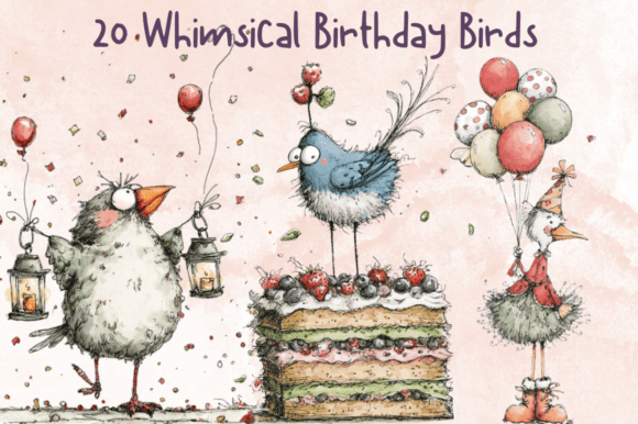 Download Whimsical Birthday Birds Clipart - Art Collection