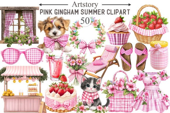 Download Bohemian Pink Gingham Summer Clipart - Art Collection