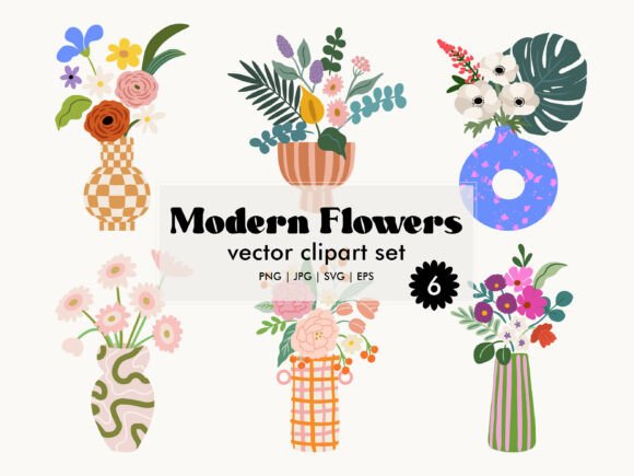 Download Modern Flowers Vector Clipart Set - Art Collection