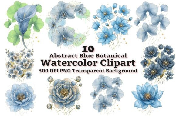 Download Abstract Blue Botanical Clipart Bundle - Art Collection