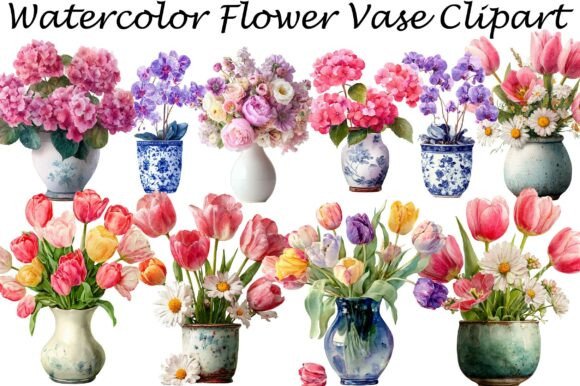 Download Watercolor Flower Vase Clipart - Art Collection