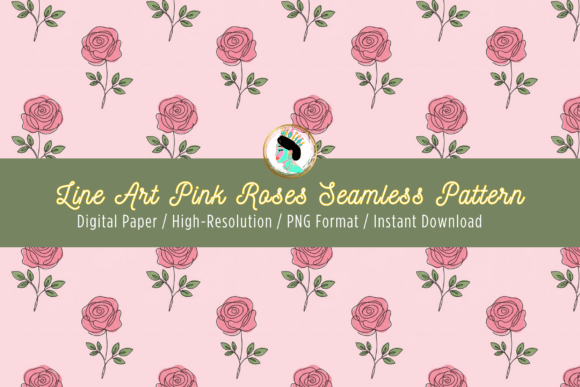Download Line Art Pink Roses Seamless Pattern PNG - Art Collection
