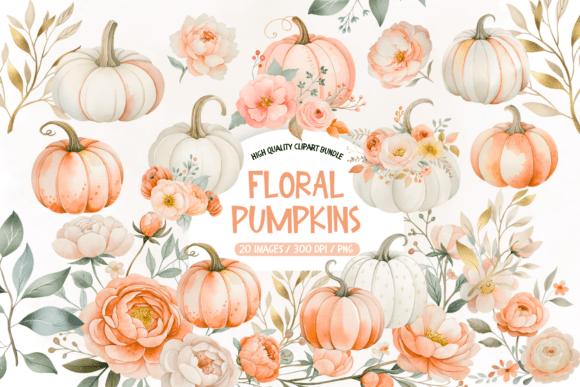 Download Blush Floral Pumpkins Clipart - Art Collection