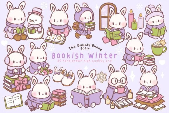 Download Kawaii Bunny Bookish Winter Clipart - Art Collection