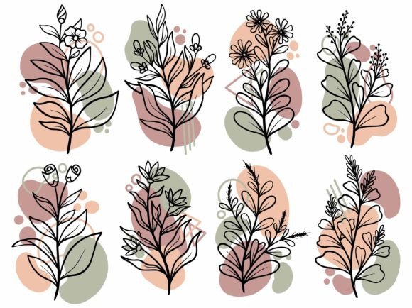 Download Botanical Line Art Flower and Leaves - Art Collection