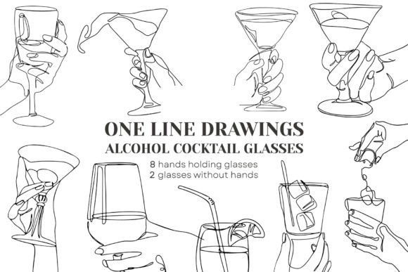 Download One Line Art: Alcohol Cocktails Glasses - Art Collection