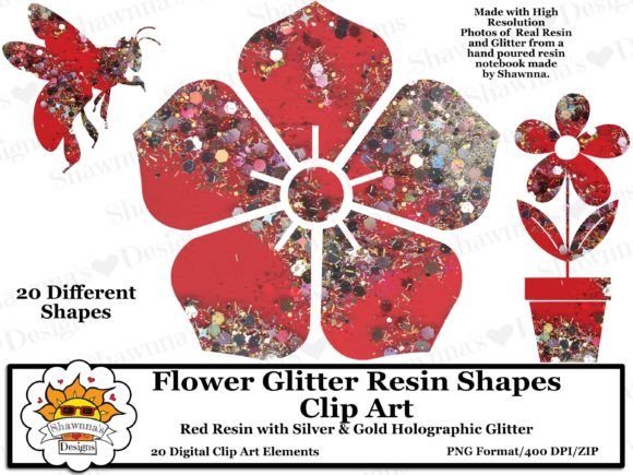 Download Red Resin Glitter Flower Shapes Clipart - Art Collection