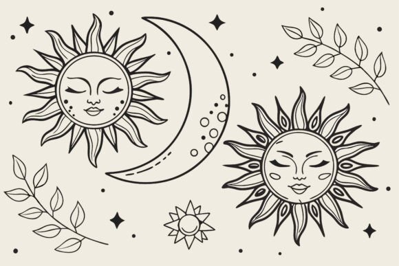 Download Boho Sun Moon Stars and Leaves Art - Art Collection